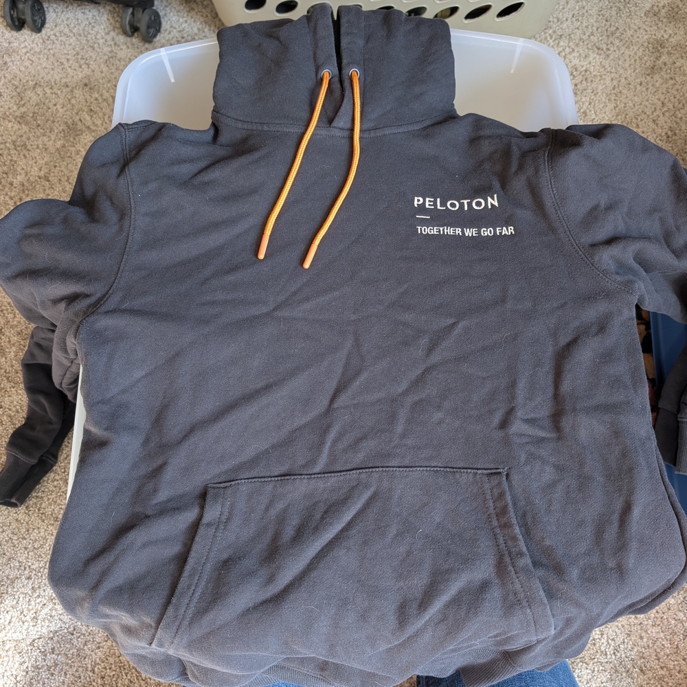 Peloton Charcoal Hoodie with Vibrant Orange Strings